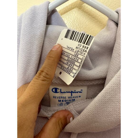 Champion Reverse Weave Embroidered Hoodie Pastel Lilac Size Medium Brand New - Picture 5 of 8